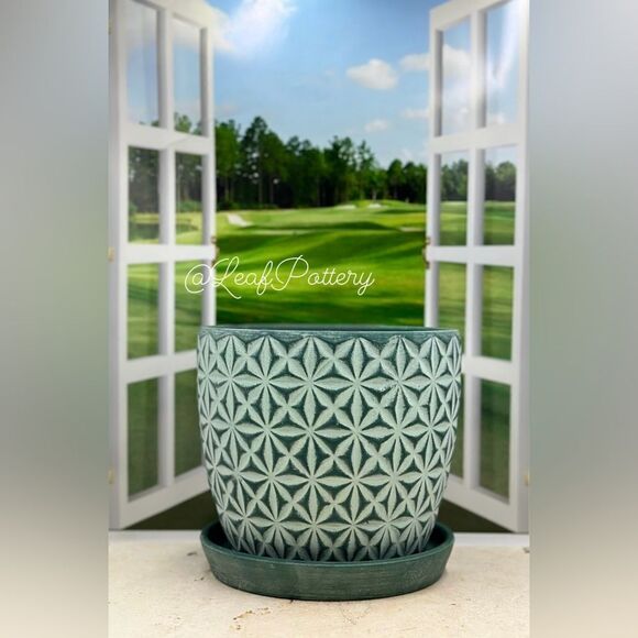 Martha Green Clay Planter Pot with Saucer Attached - Picture 9 of 9